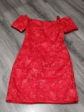 VINTAGE 50'S Red Lace Off-Shoulder Women's Dress